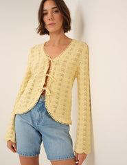 Butter Yellow Pointelle Knit Cardigan
