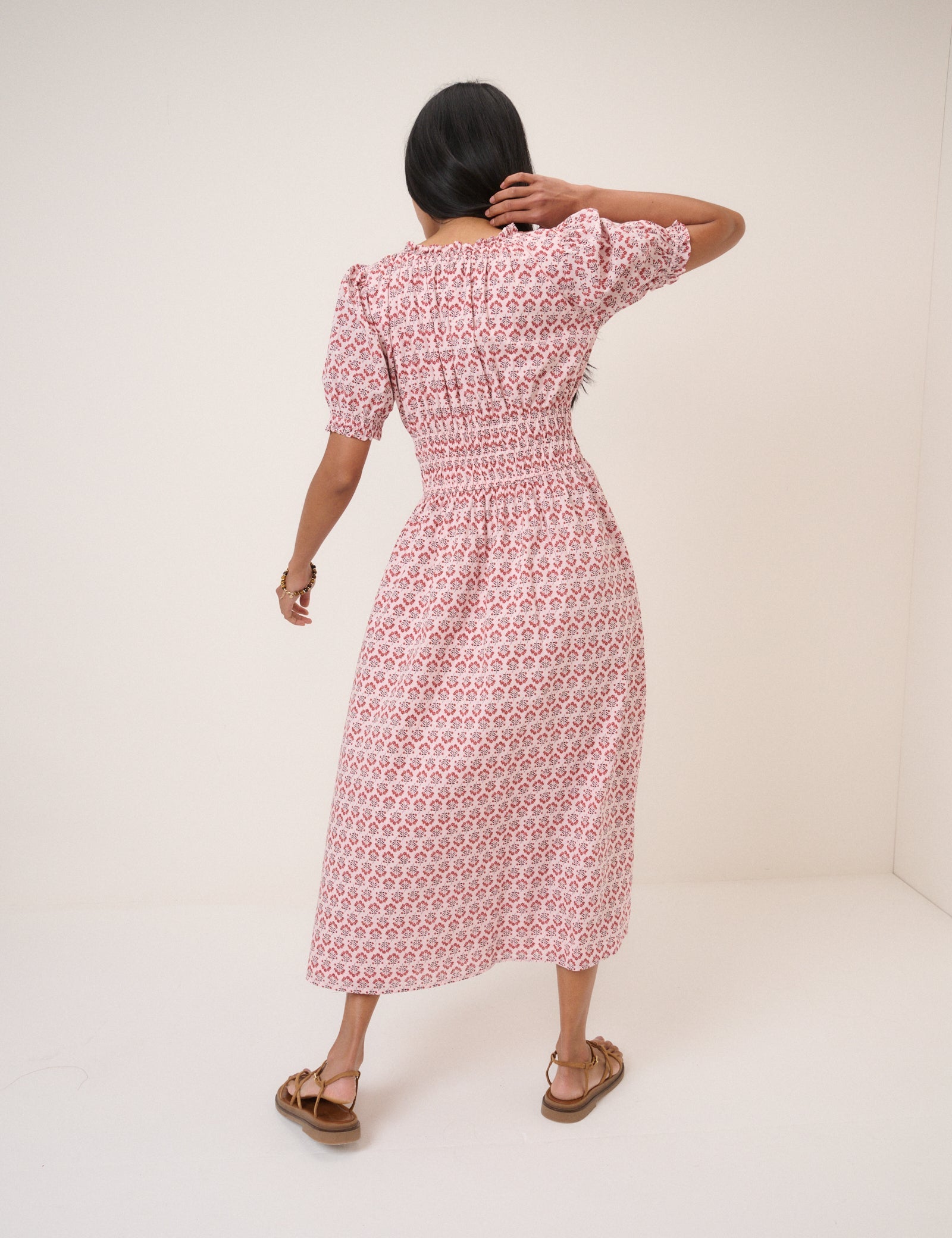 Pink Floral Tula Midi Dress