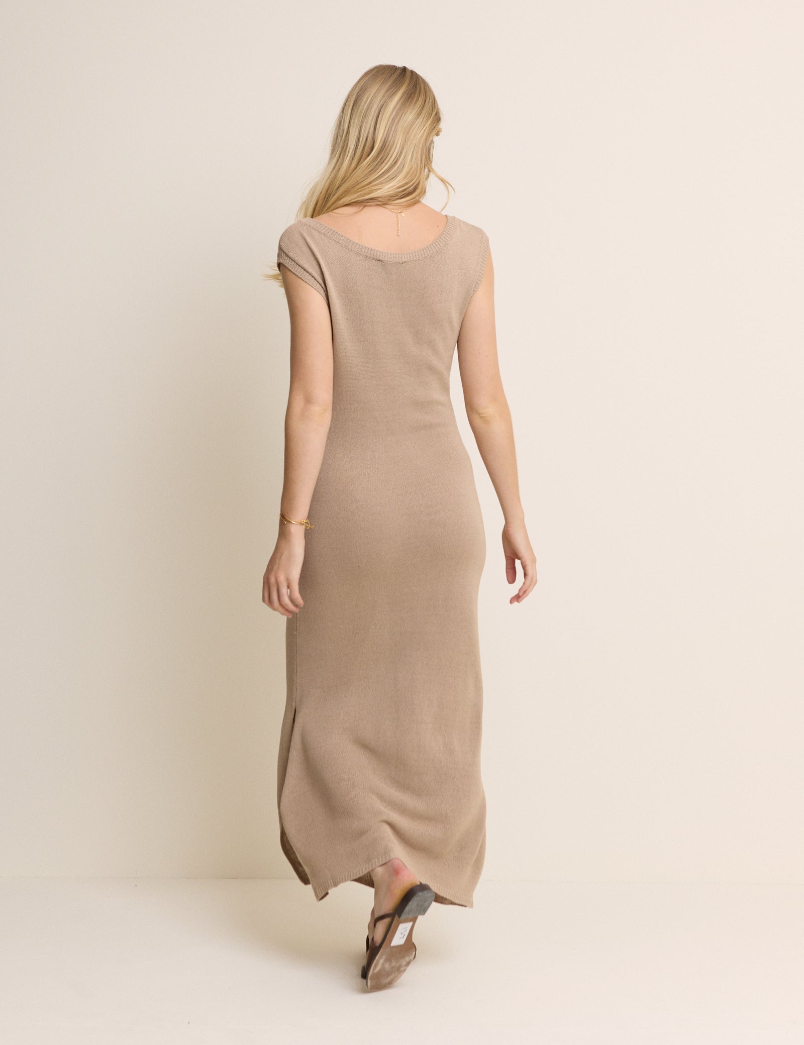 Beige Asymmetric Corded Dress