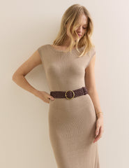 Beige Asymmetric Corded Dress