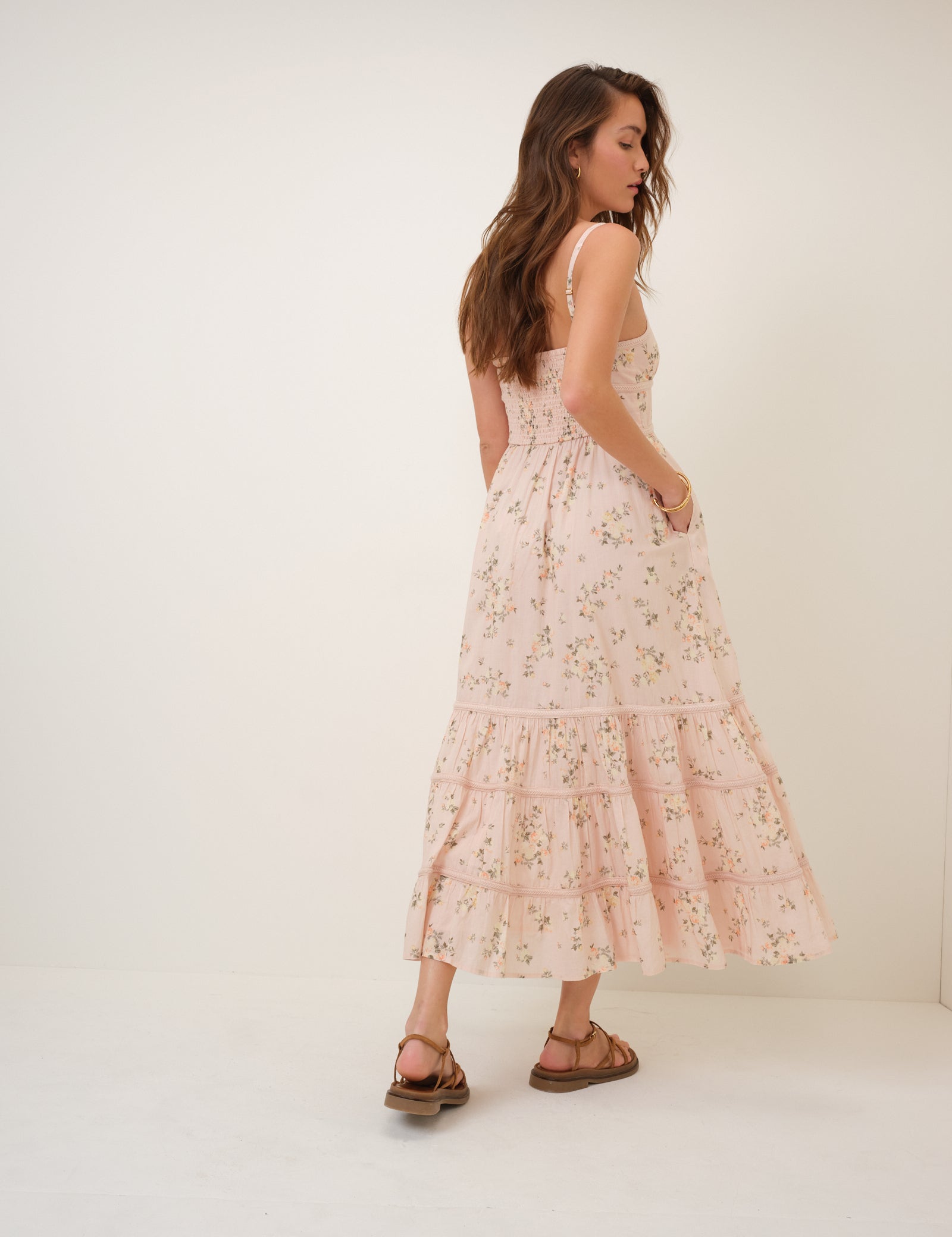Pink Floral Veronica Midi Dress