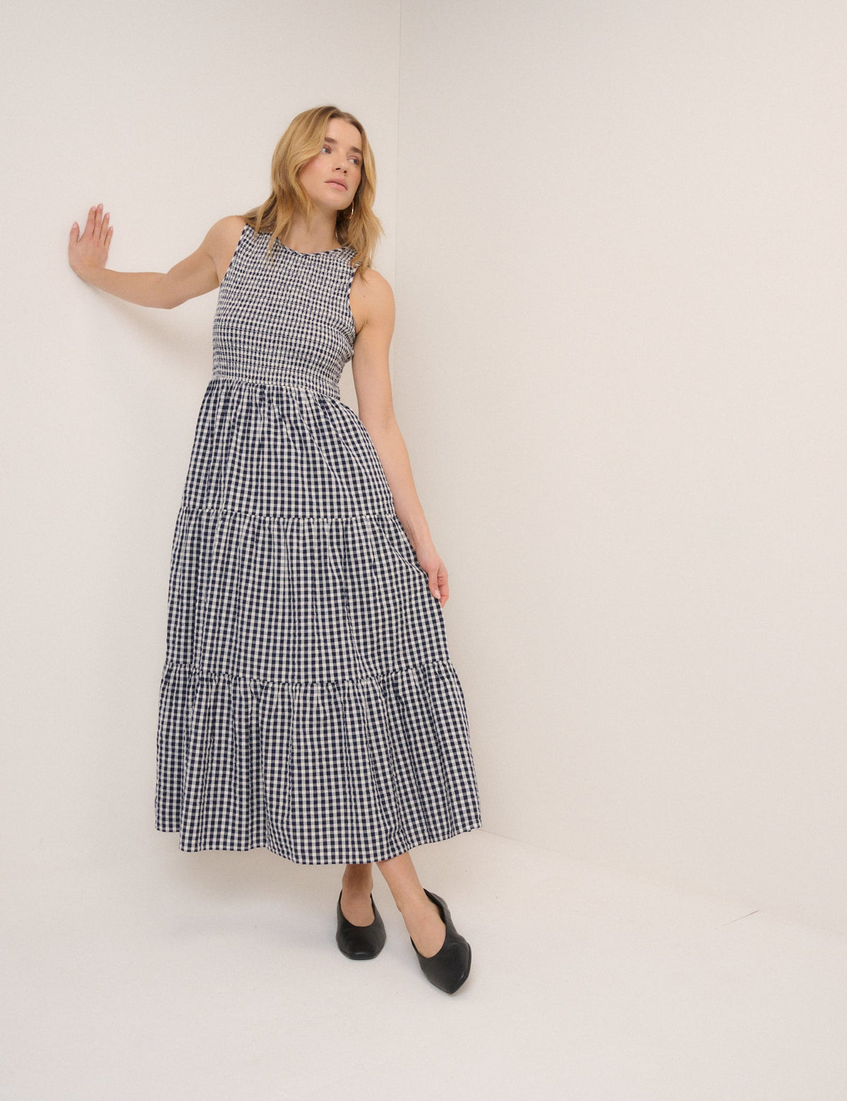 Navy Gingham Sleeveless Charlie Midi Dress