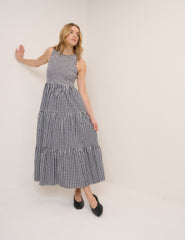 Navy Gingham Sleeveless Charlie Midi Dress