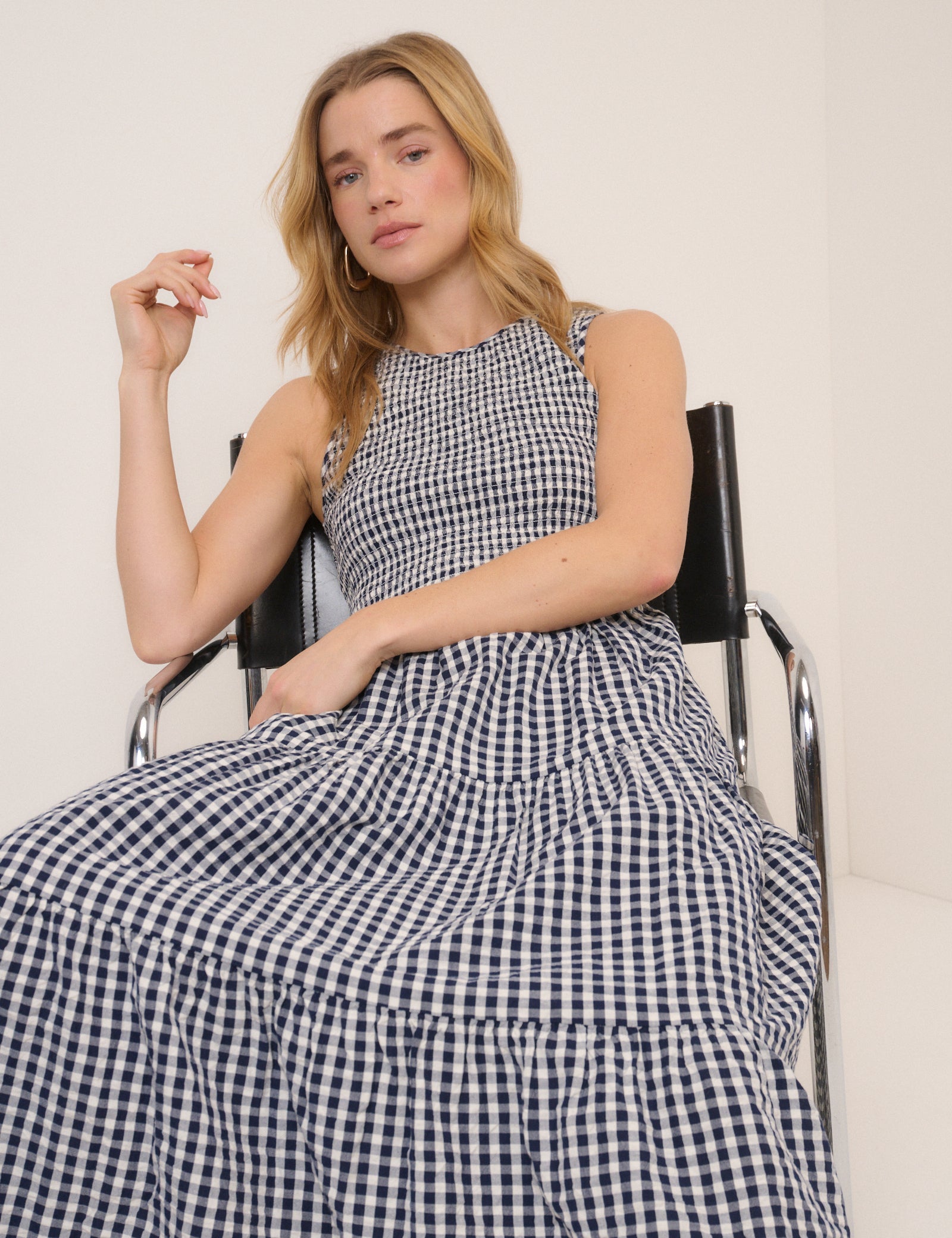 Navy Gingham Sleeveless Charlie Midi Dress