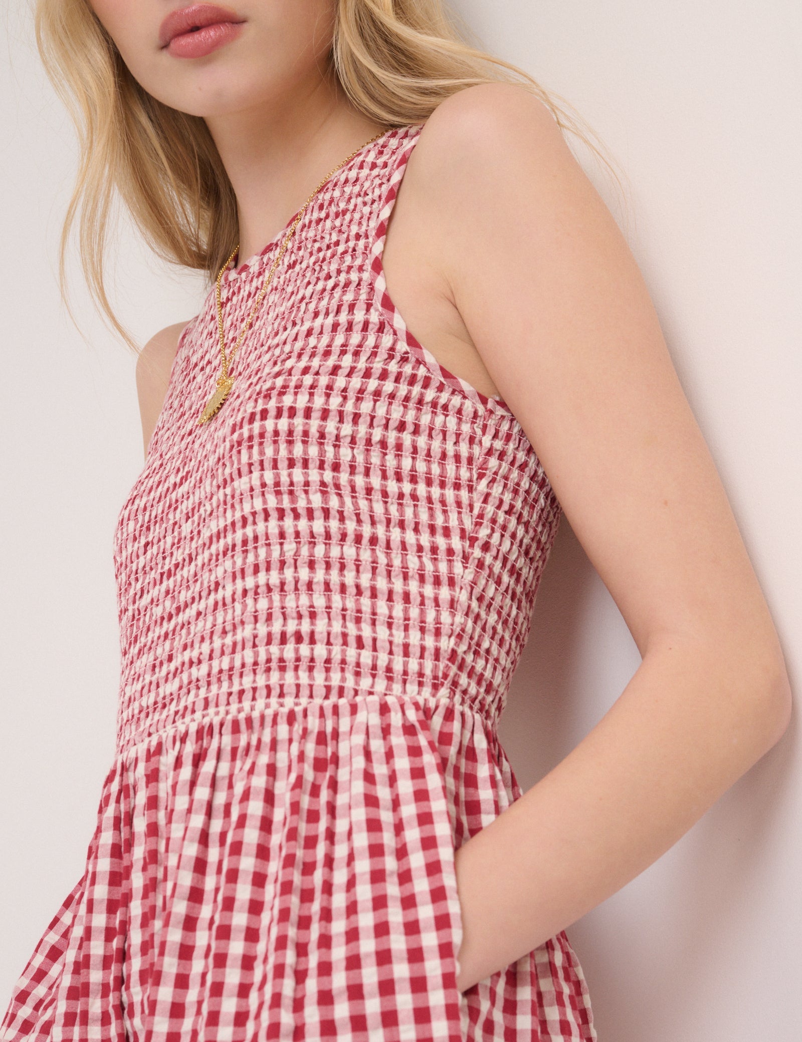 Red Pinstripe Sleeveless Charlie Midi Dress