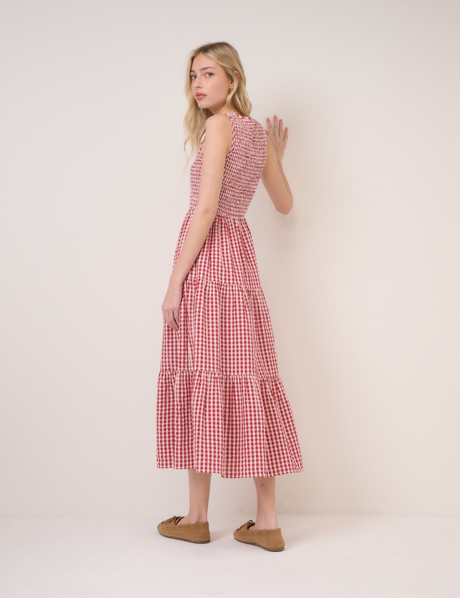 Red Pinstripe Sleeveless Charlie Midi Dress