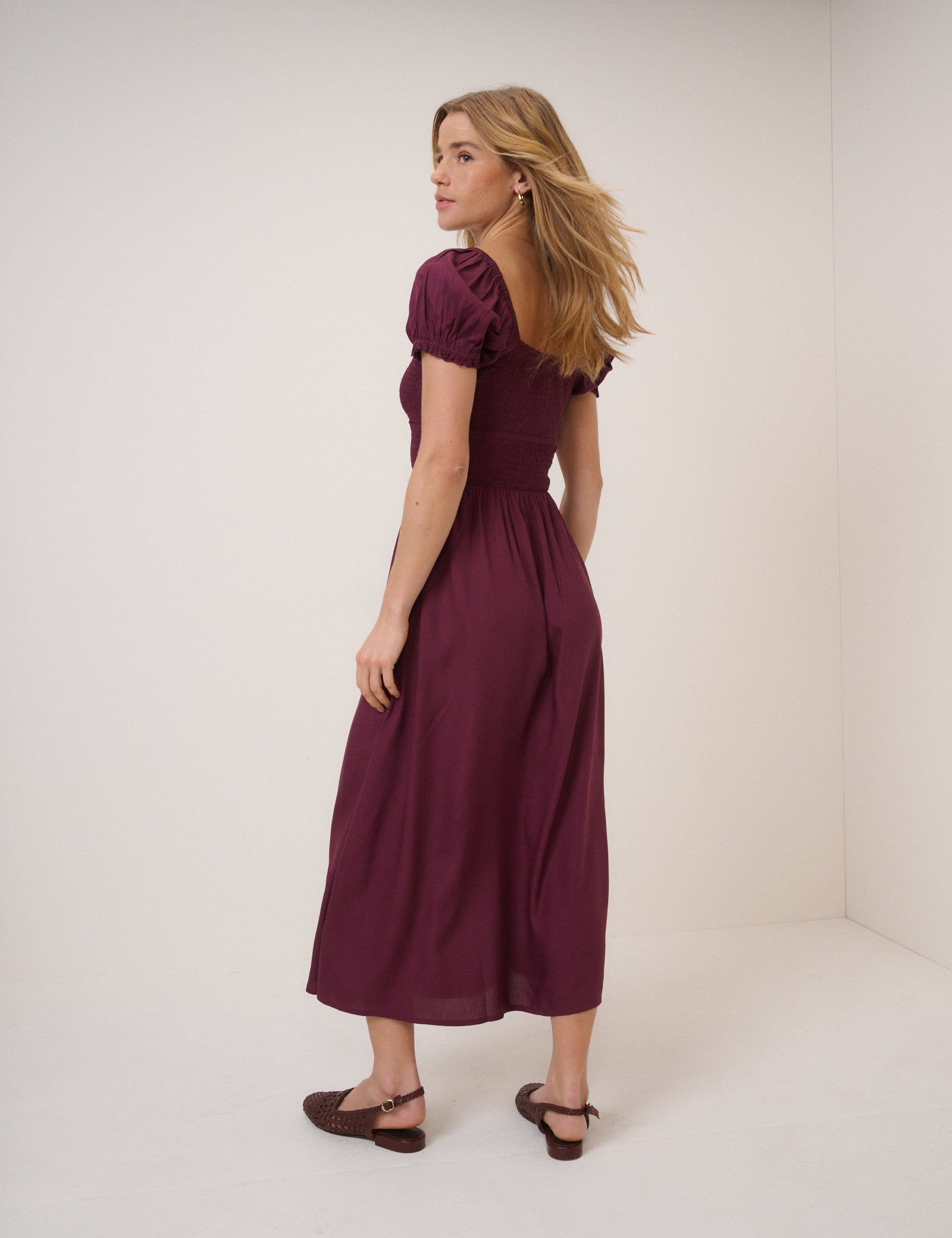 Plum Puff Sleeve Savanna Midi Dress