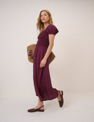Plum Puff Sleeve Savanna Midi Dress