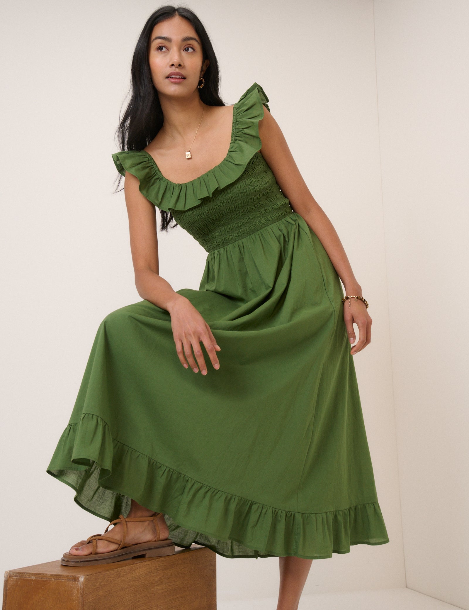 Green Ruffle Mona Midi Dress
