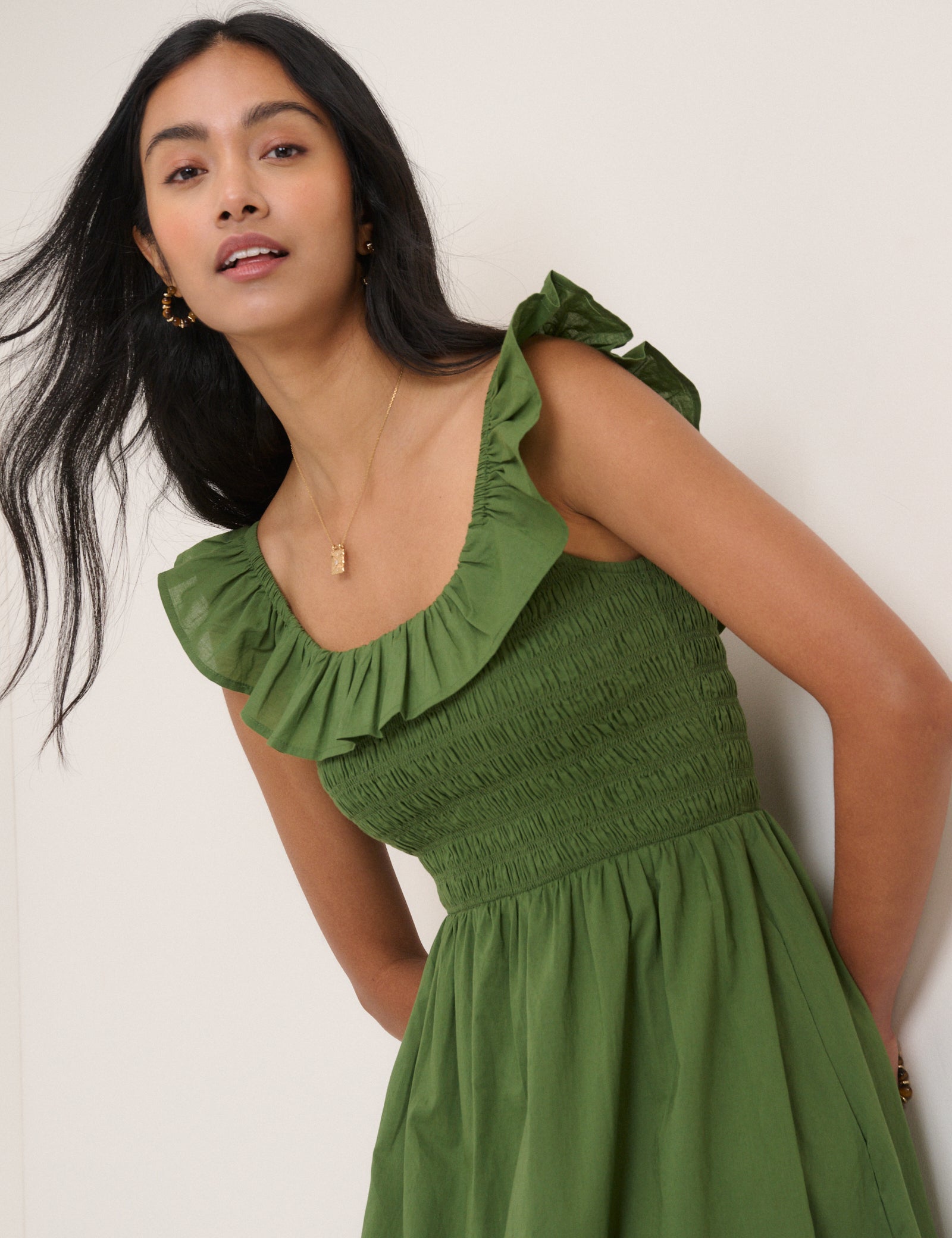 Green Ruffle Mona Midi Dress
