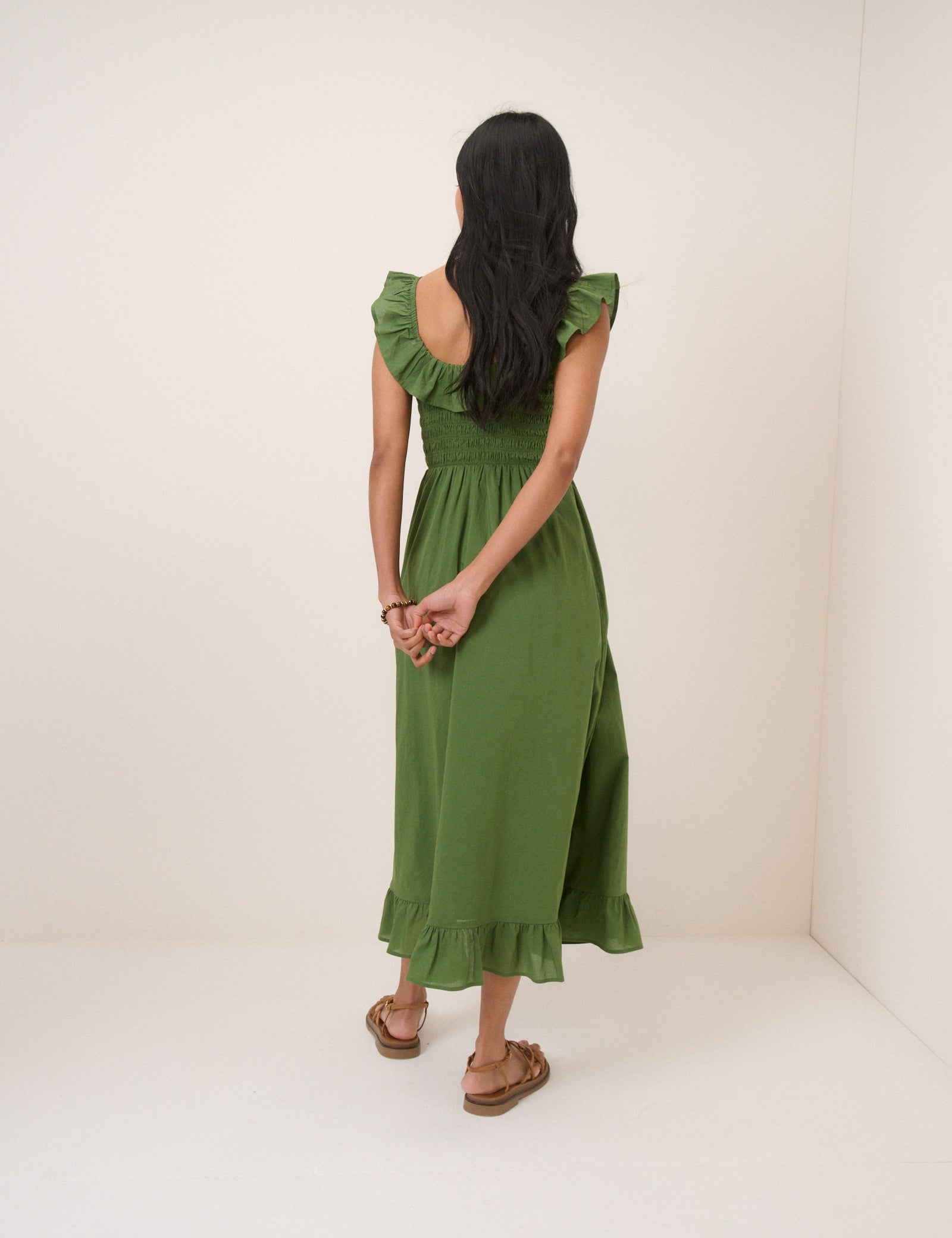 Green Ruffle Mona Midi Dress