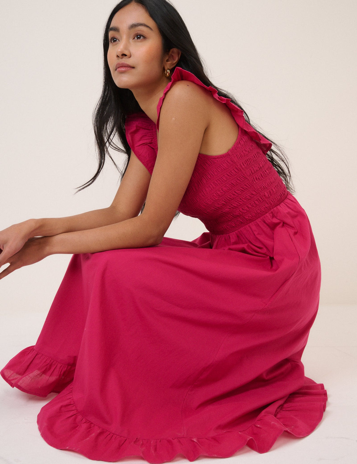 Pink Shirred Mona Midi Dress