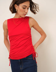 Red Ruched Side Tie Top