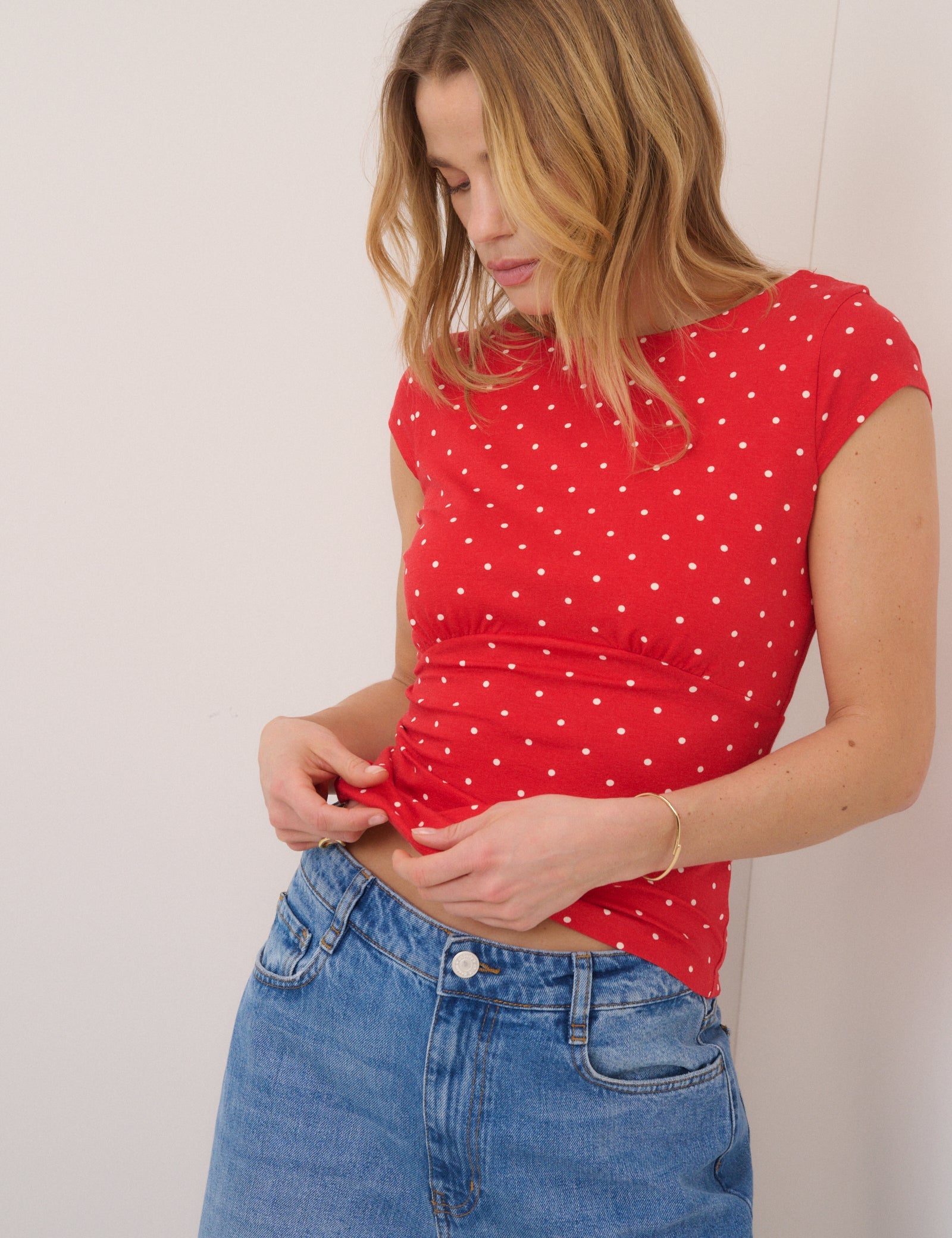 Red Polka Dot Scoop Back Top