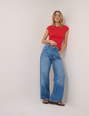 Red Polka Dot Scoop Back Top