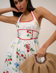 White Printed Halter Neck Hallie Midi Dress