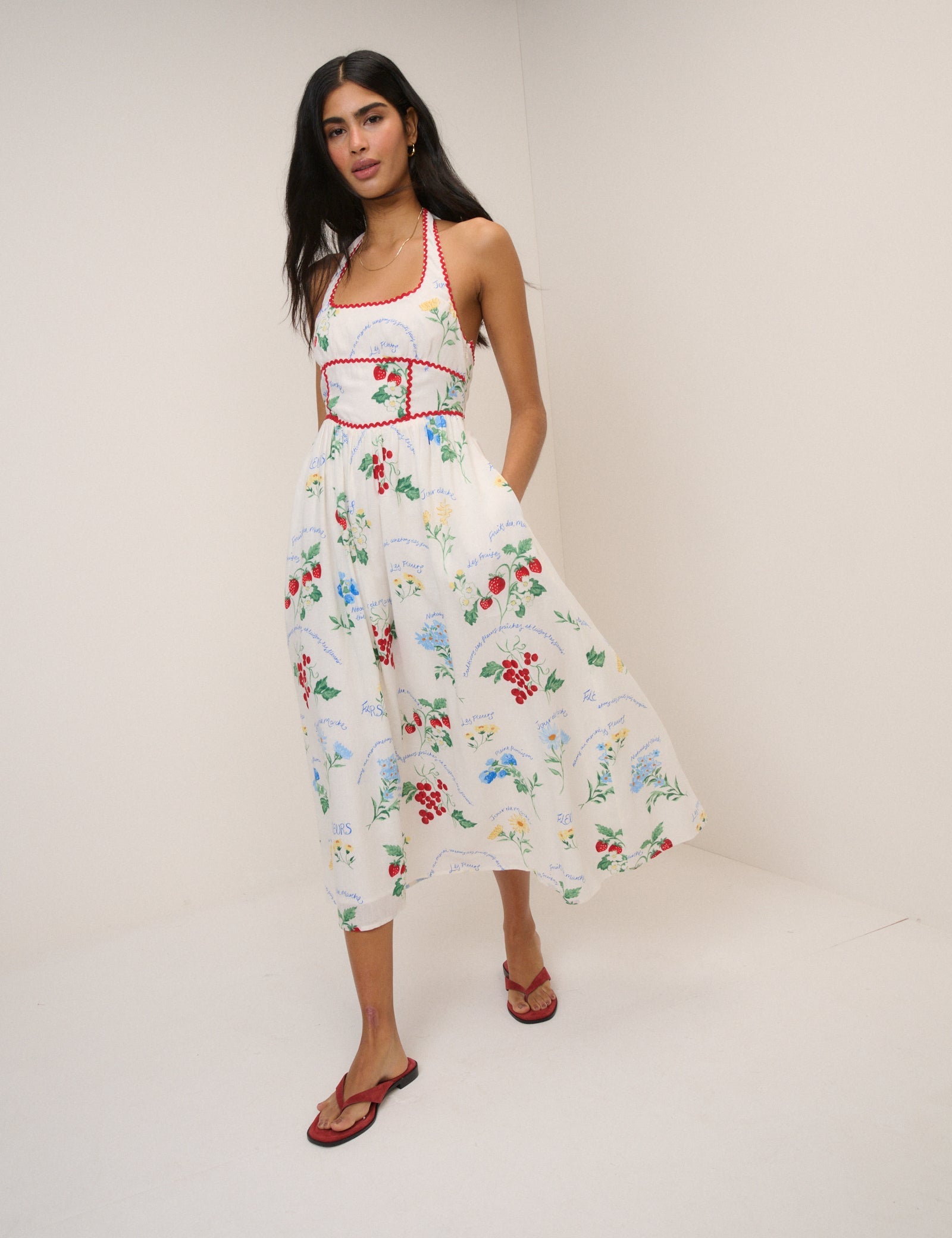 White Printed Halter Neck Hallie Midi Dress
