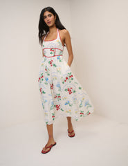 White Printed Halter Neck Hallie Midi Dress