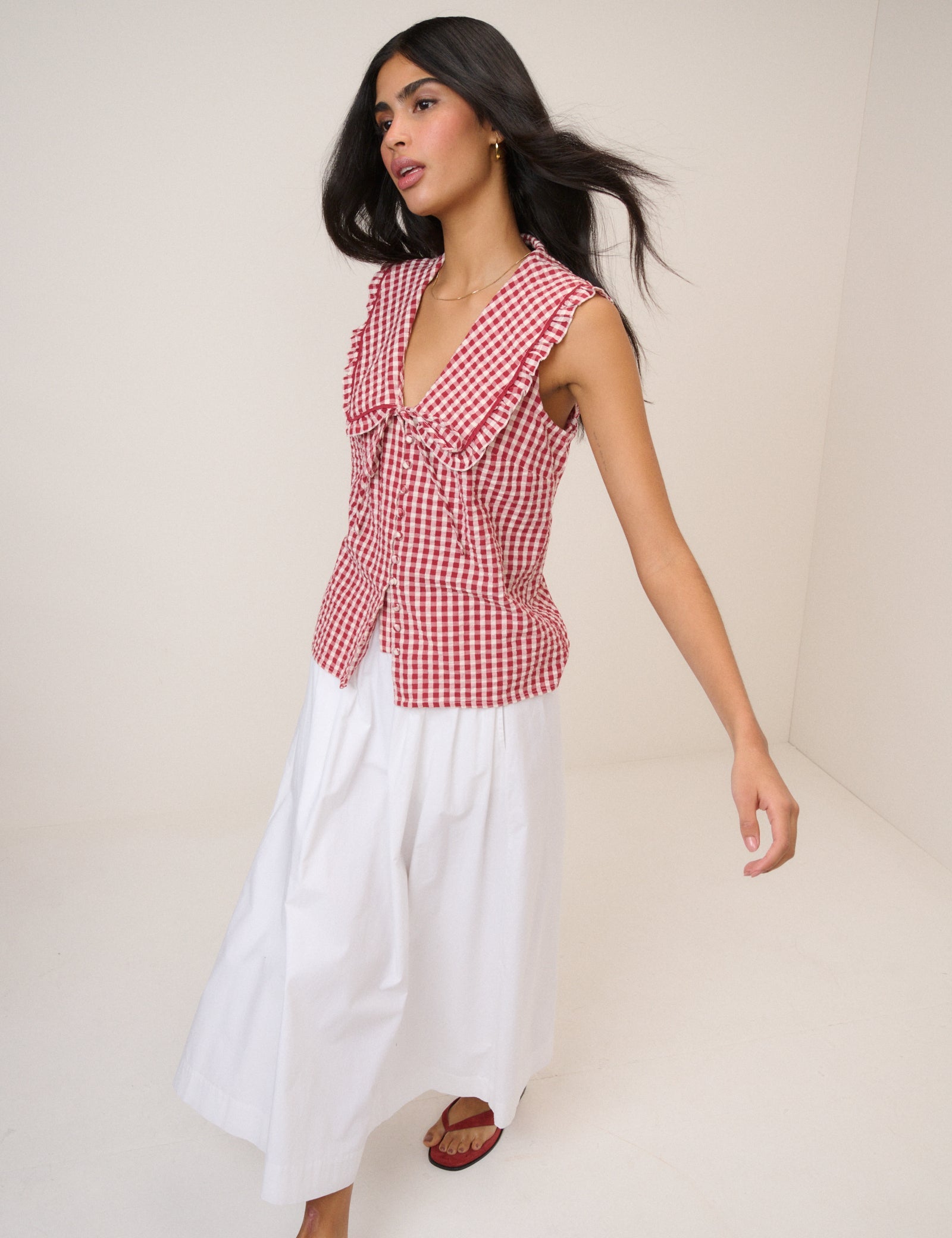 Red Gingham Peter Pan Collar Top