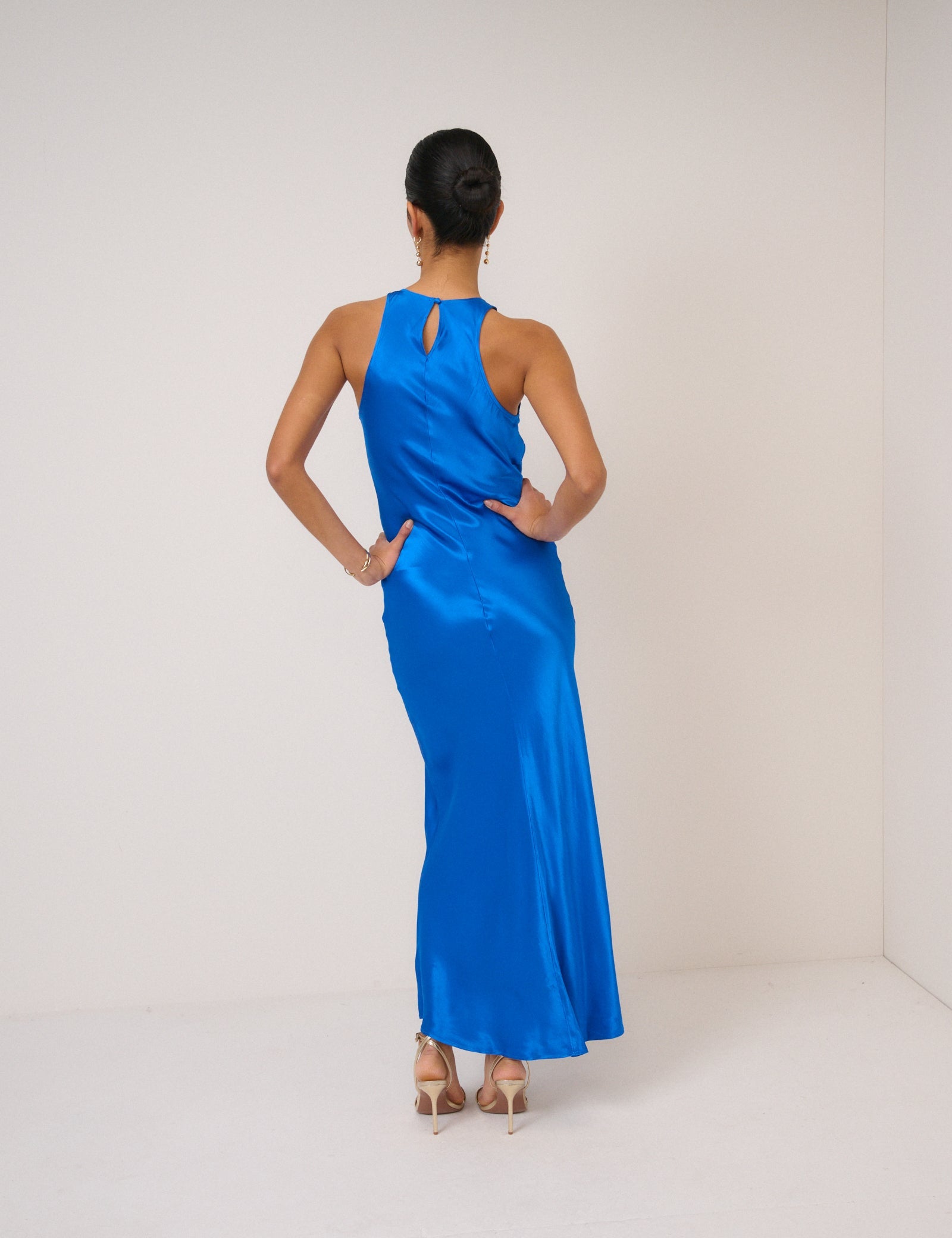 Electric Blue Satin Zahara Maxi Dress