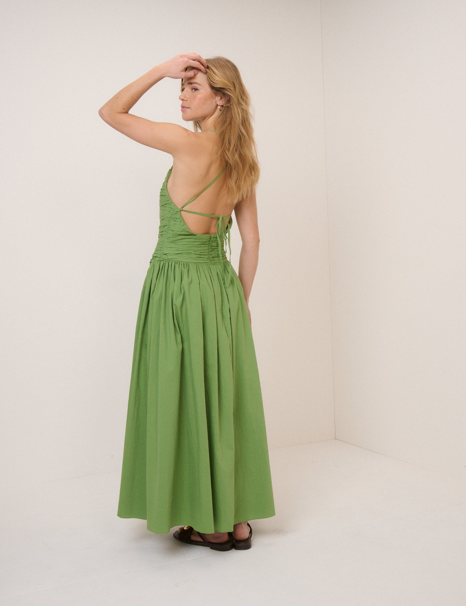 Green Pleated Rosabel Midi Dress