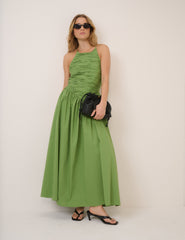 Green Pleated Rosabel Midi Dress