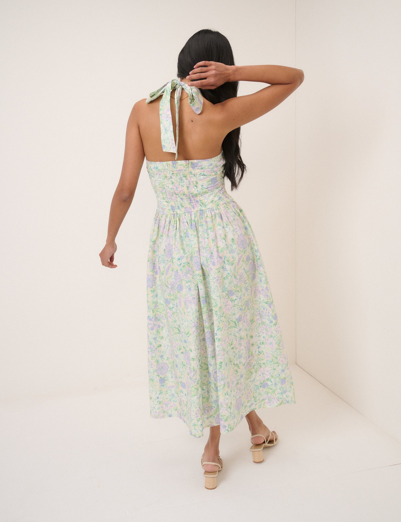 White Floral Halterneck Lilah Midi Dress