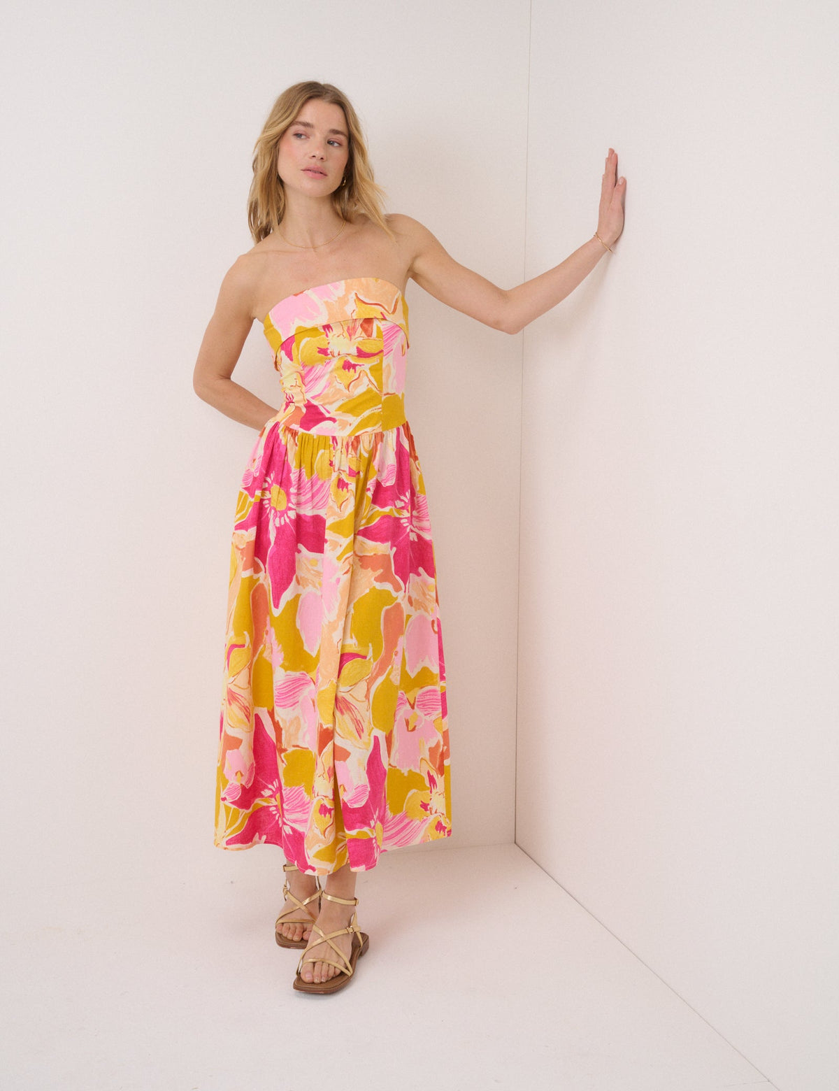 Pink Floral Fia Midi Dress
