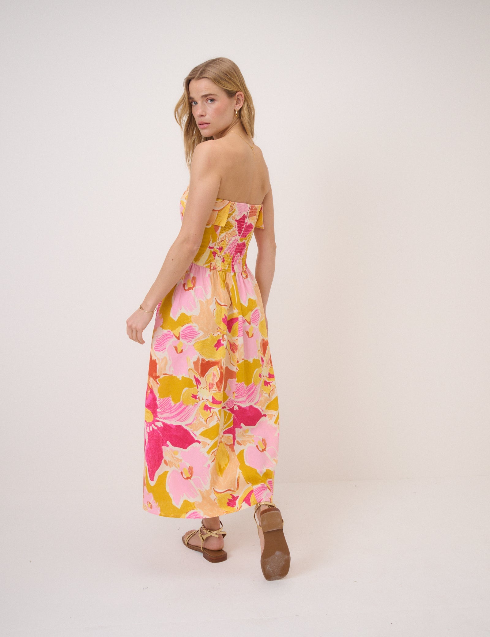 Pink Floral Fia Midi Dress