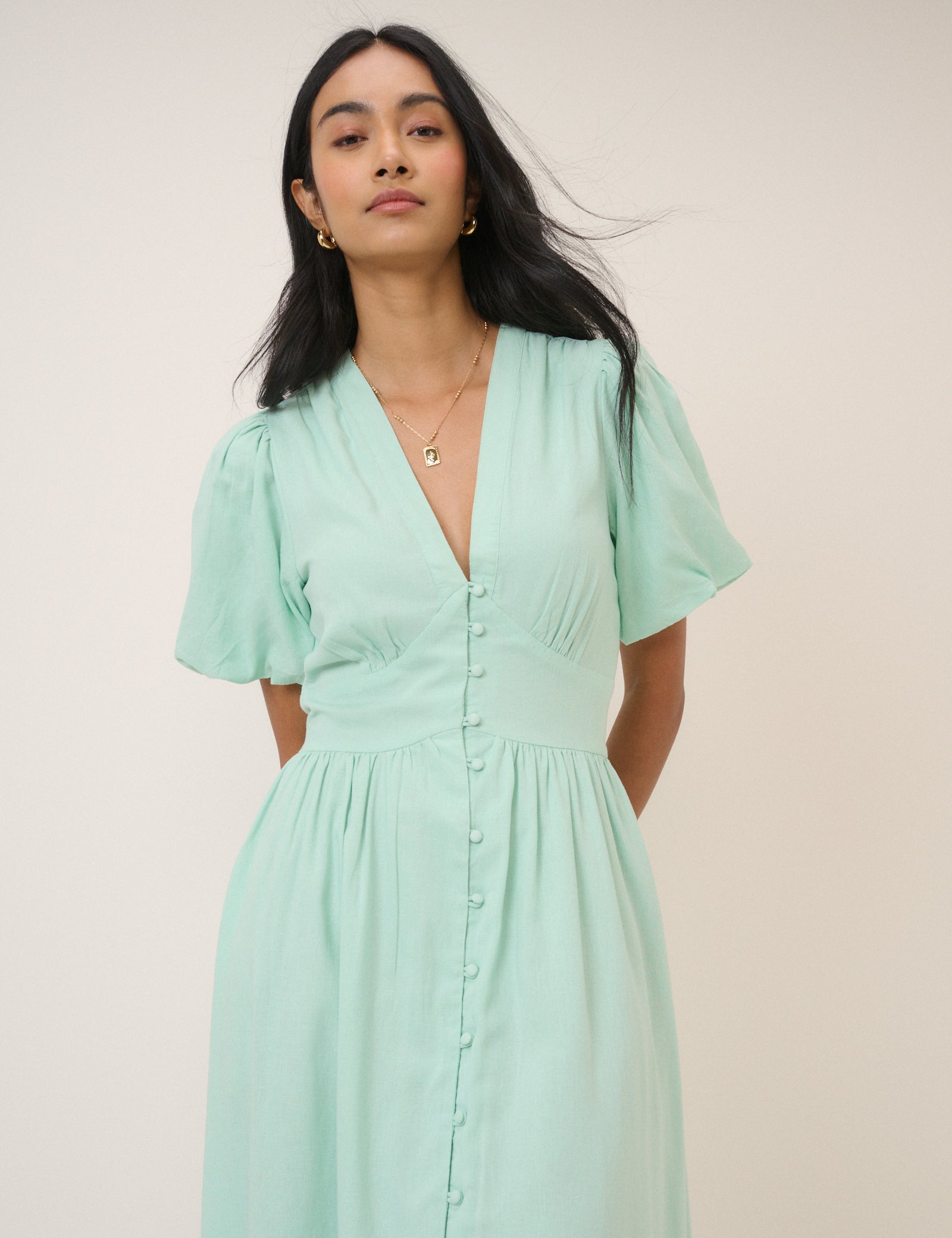 Mint Green Short Sleeve Starlight Midi Dress