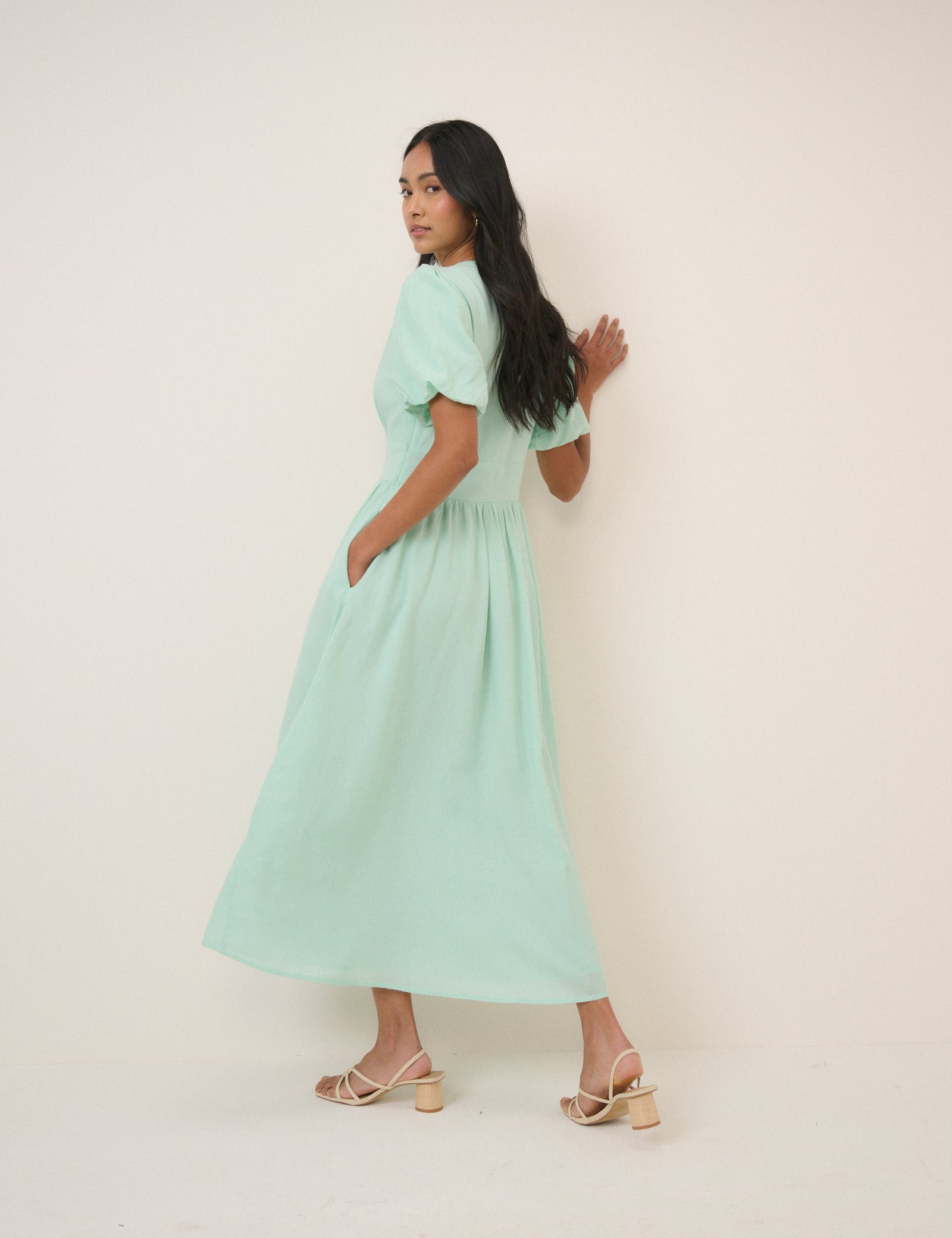 Mint Green Short Sleeve Starlight Midi Dress