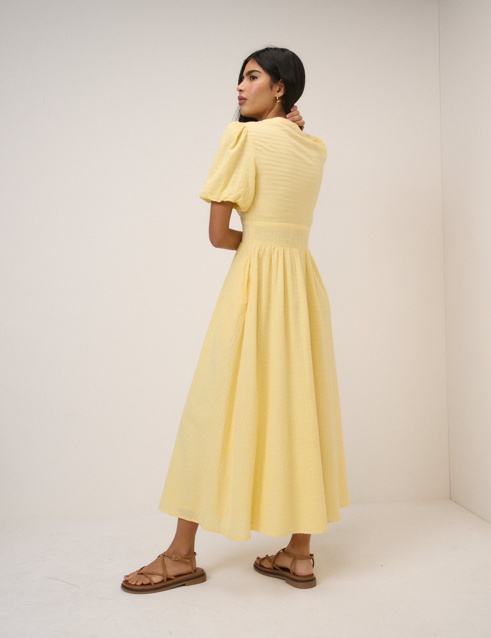Butter Yellow Short Sleeve Starlight Midi Dress