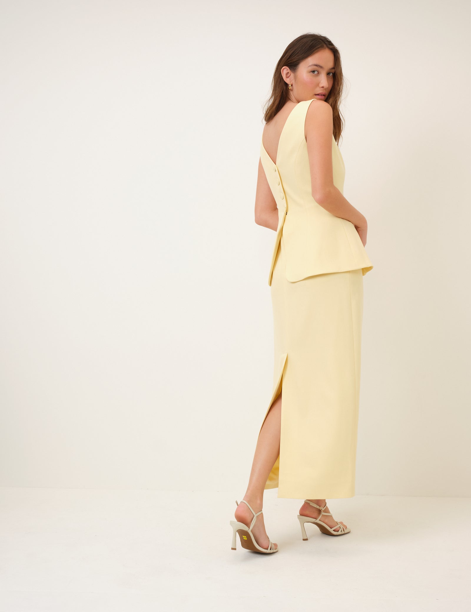 Butter Yellow Peplum Evah Midi Dress