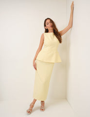 Butter Yellow Peplum Evah Midi Dress