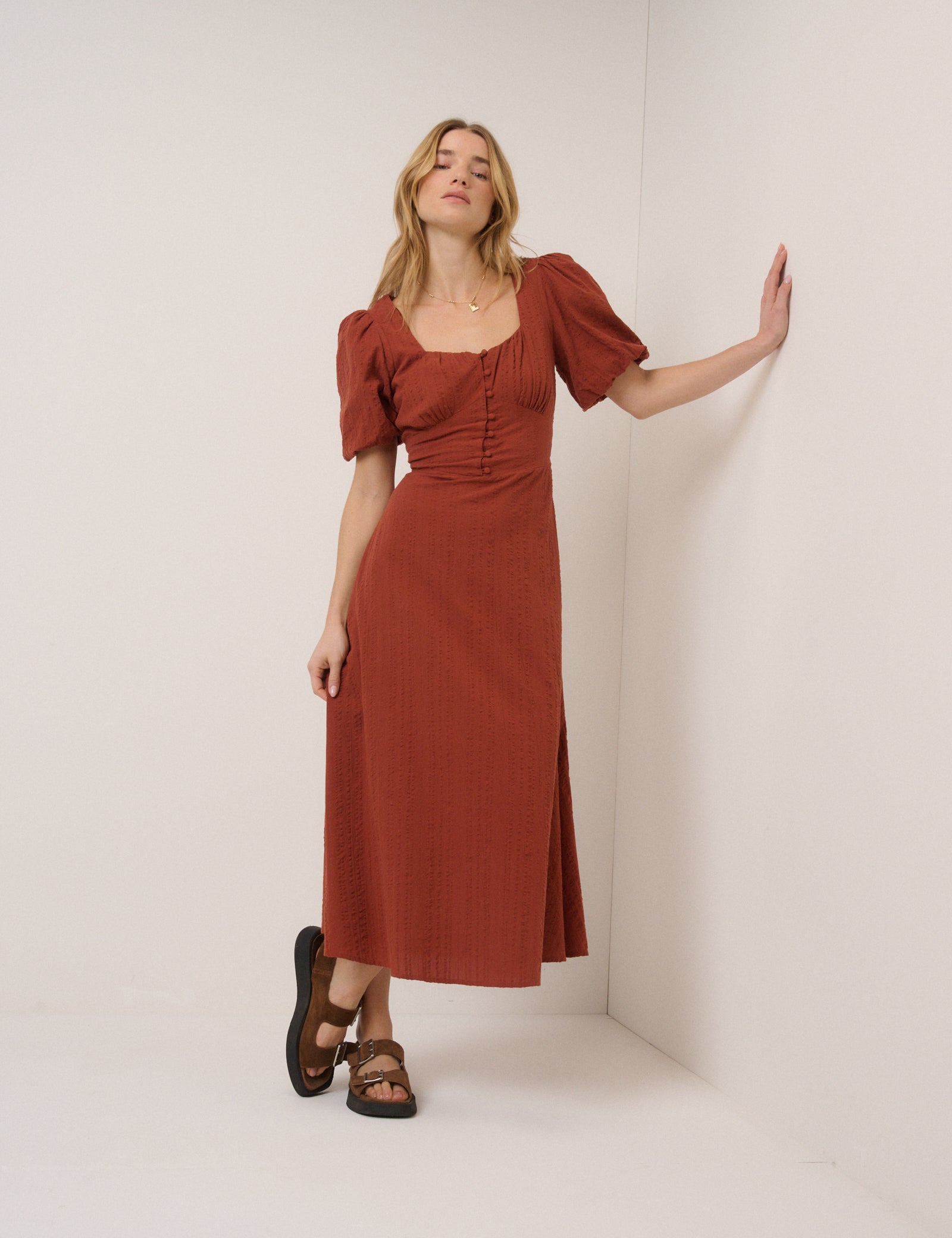 Burnt Orange Melody Midi Dress