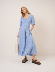 Light Blue Check Flossie Midi Dress