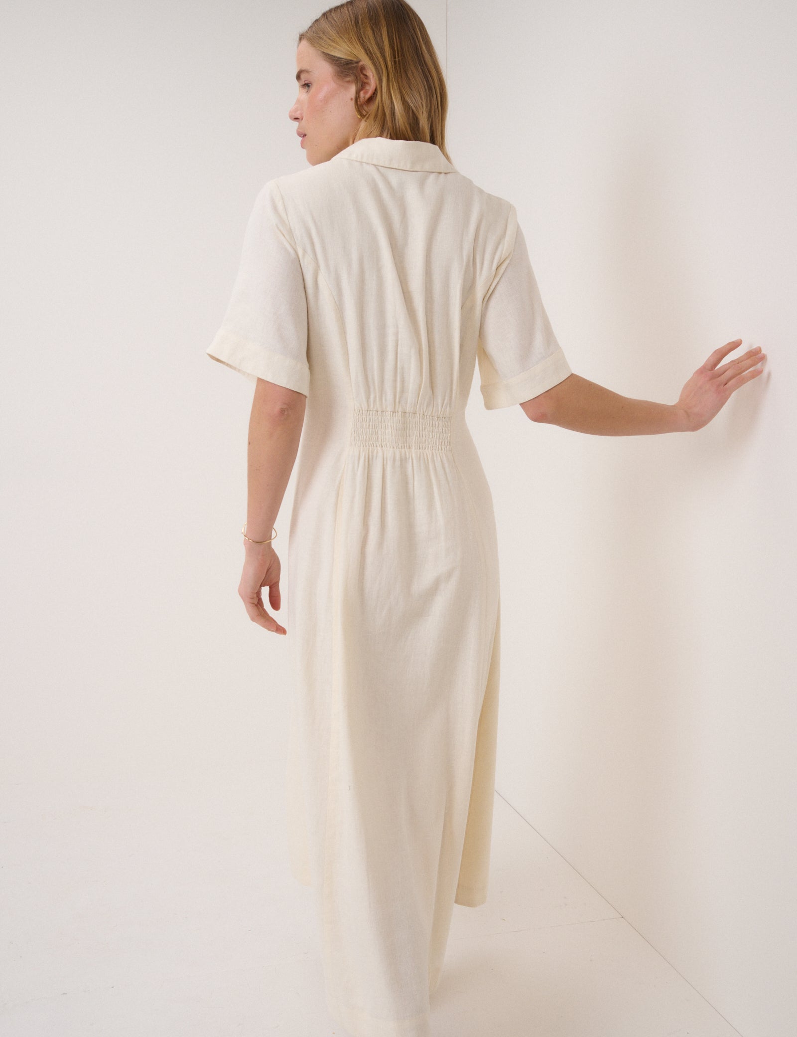 Beige Linen-Blend Dillon Shirt Dress