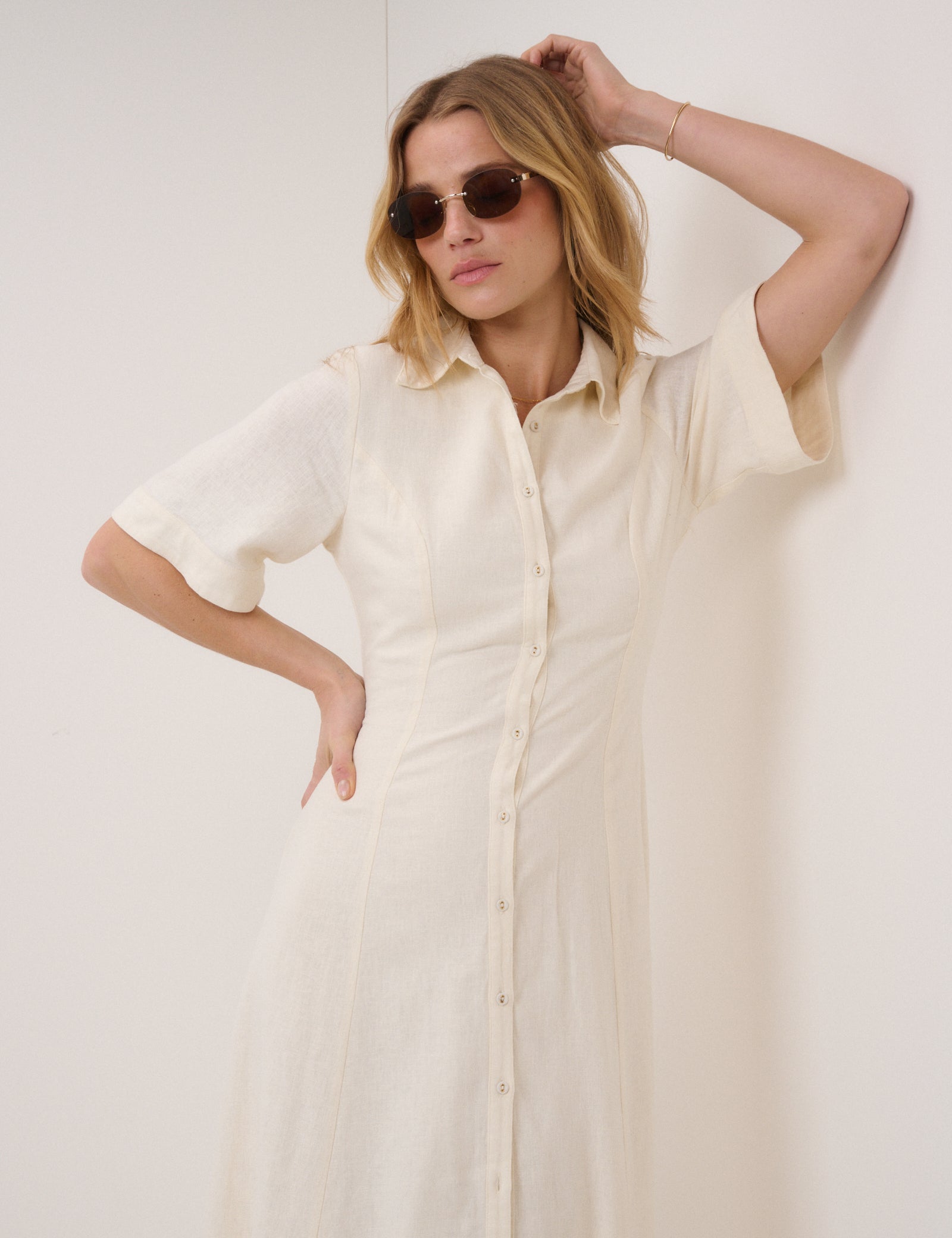 Beige Linen-Blend Dillon Shirt Dress