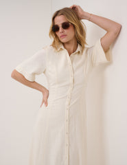 Beige Linen-Blend Dillon Shirt Dress