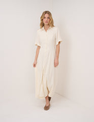 Beige Linen-Blend Dillon Shirt Dress