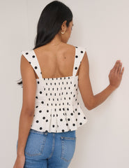 White Polka Dot Fitted Top