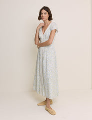White Ditsy Floral Emma Midi Dress