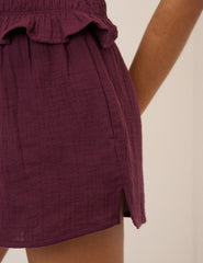 Plum Linen-Blend Elasticated Waist Shorts