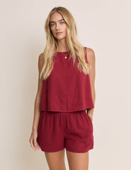 Red Linen-Blend Wrap Detail Tank Top
