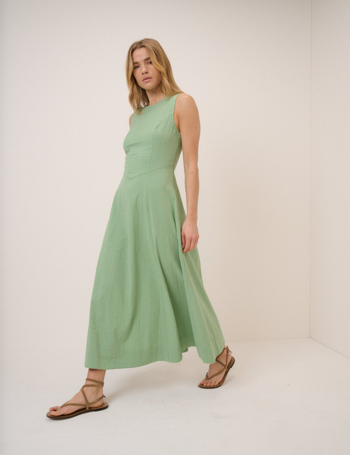 Green Drop Waist Cedar Midi Dress
