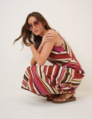 Multi Striped Linen-Blend Malia Midi Dress