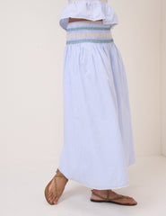Blue Striped Shirred Top & Skirt Set