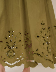 Green Broderie Anglaise Midi Skirt