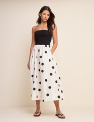 Ivory Polka Dot Midi Skirt