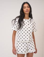 White Polka Dot Tailored Top & Shorts Set